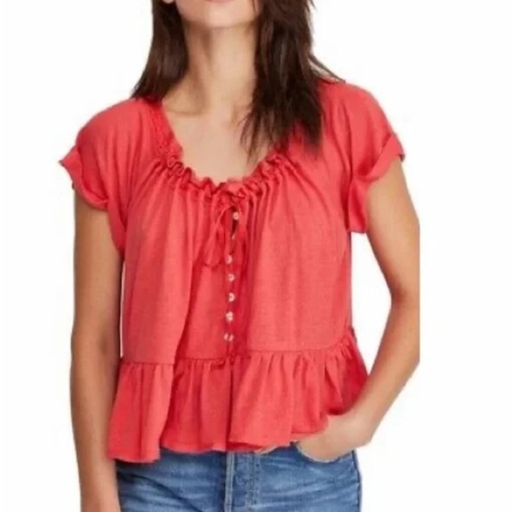 Free People Coral Button Down Shirt